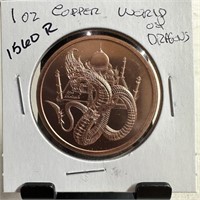 1 OZ COPPER BULLION ROUND WORLD OF DRAGONS