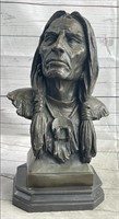 BRONZE NATIVE AMERICAN WITH WEATHERED FACE