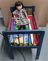 Heidi Ott Doll w/ Crib & Teddy Bear in Rocker