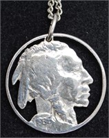 1936 Cut Out Indian - Buffalo Nickel Coin Necklace