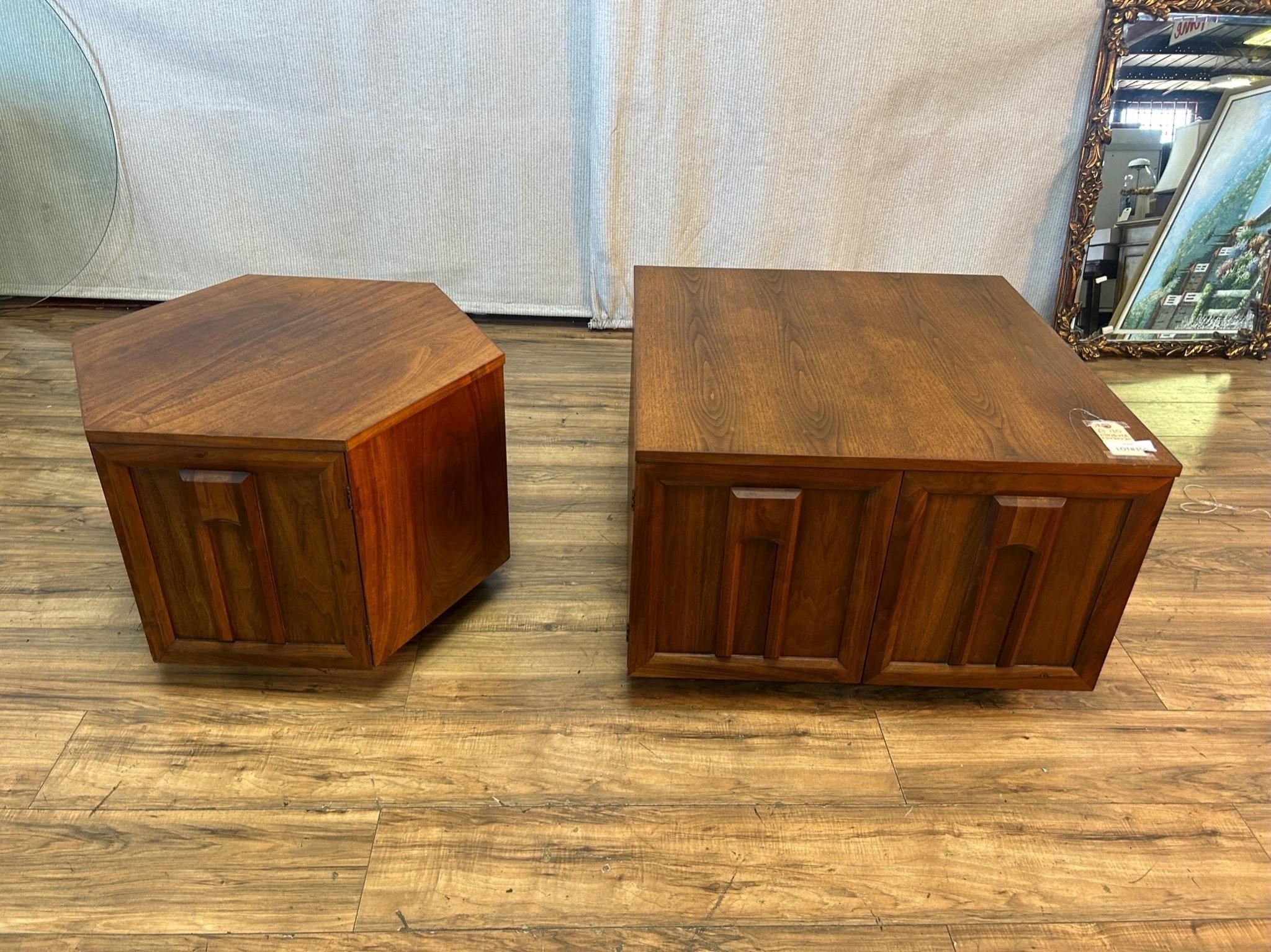 Mid Century Style End Table & Hex End Cabinet