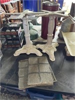 Pr cast iron table stands n stain glass pieces