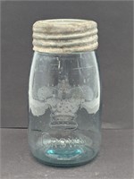 Teal Modified Elongated Crown Pint Jar