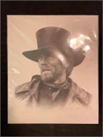 Signed By Artist Portrait Of Actor Clint Eastwood