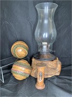 Wooden Oil Lamp, Timer & Decorative Balls