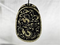 Carved Spinach Jade Chinese Dragon Pendant