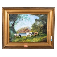 K. Feiock. Cows in a Landscape, oil on board