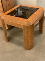 Wood Side Table with Glass Top