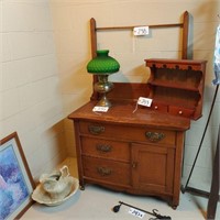 Oak Commode with Towel Rack