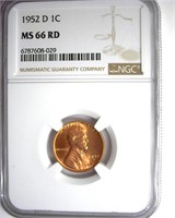 1952-D Cent NGC MS66 RD
