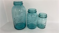 (3) blue ball mason jars