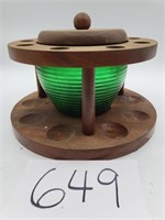 Vintage Pipe Holder and Green Glass Tobacco Jar