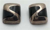 Mexico Sterling Clip Earrings W Black Stones