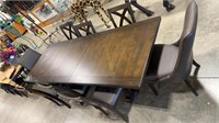 DINING TABLE W/ 2 LEATHER CAPT. CHAIRS & 6
