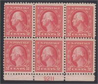 US Stamps #499 Mint NH Plate Block of 6 perf 11 Wa