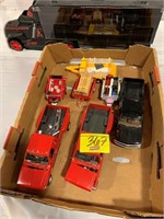 3 PLASTIC MODEL TRUCKS W/ TRAILERS, EMPTY CAR