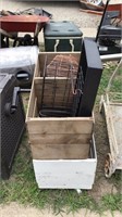 Wood crates, wire racks