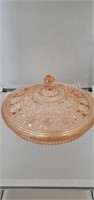 Vintage 8 inch pink depression covered glass dish