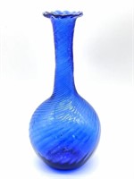 Blue Blown Glass Vase 9.5”