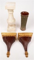 Three Pieces - Vase, Marble Column, Wall Brackets.