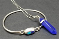 Sterling Silver Two-Tone Blue Bracelet & Necklace