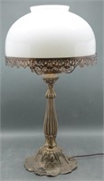 Tiffany Style Brass Lamp w/ Milk Glass Shade