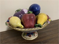 FITZ AND FLOYD FRUIT BOWL WITH FRUIT