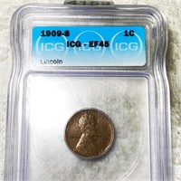 1909-S Lincoln Wheat Penny ICG - EF45