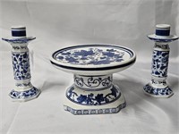 3PC SET OF BLUE AND WHITE PORCELAIN CANDLE
