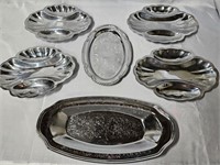 LOT OF SILVER SERVING TRAYS - UNSURE IF SILVER