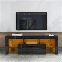 Black TV Console with Adjustable LED Light