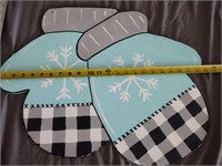 Large hand painted winter mitten decor 23" x19"