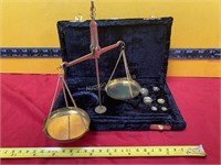 Gram Balance Scale, Brass in case, some weights
