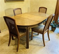 B ALTMAN PECAN WOODEN DINING TABLE W 4 CHAIRS-