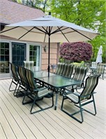 FORTUNOFF OUTDOOR TABLE W/ 8 CHAIRS 84 X 42 X 28