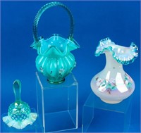 Gorgeous Fenton Glass Hand Painted Baskets & Bell