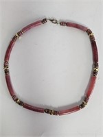 Vintage Chinese Red Jade Necklace 22"