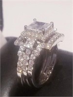 Princess Engagement Ring wedding set Sterling Sz 7