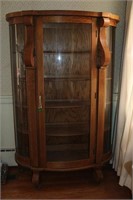 Late 19c - Early 20c Oak Bow Front China Cabinet.