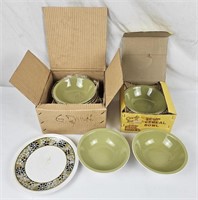 Vintage Mikasa Cera-stone Green Bowls & Saucers