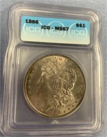 1886 Morgan silver dollar, MS 67 by ICG