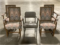 4 VTG Wood & Cloth Chairs & 1 Metal Chair