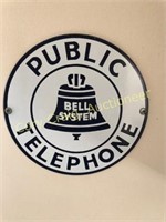 Bell System “Public Telephone” 7” metal sign