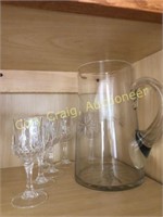 Crystal pitcher with (6) crystal stem glasses