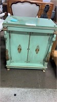 Vintage green painted glass top cabinet