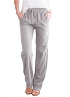 O639  EVALESS Linen Pants, Gray L US12-14