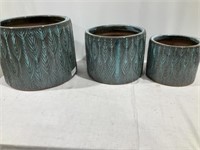 Round glazed clay flower pots 14x11,11x9,9x8