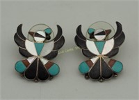 Vtg Zuni Sterling Silver Thunderbird Earrings