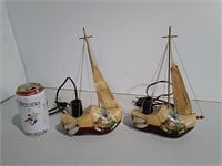 Two Wooden Shoe/Sailboat Theme Lamps Untested