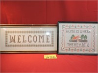 Two Vintage Framed Cross Stitch Pieces